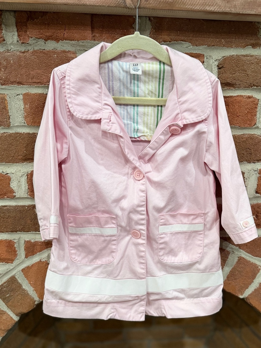 GAP Pink Striped-Lined Girls' Button Front Jacket